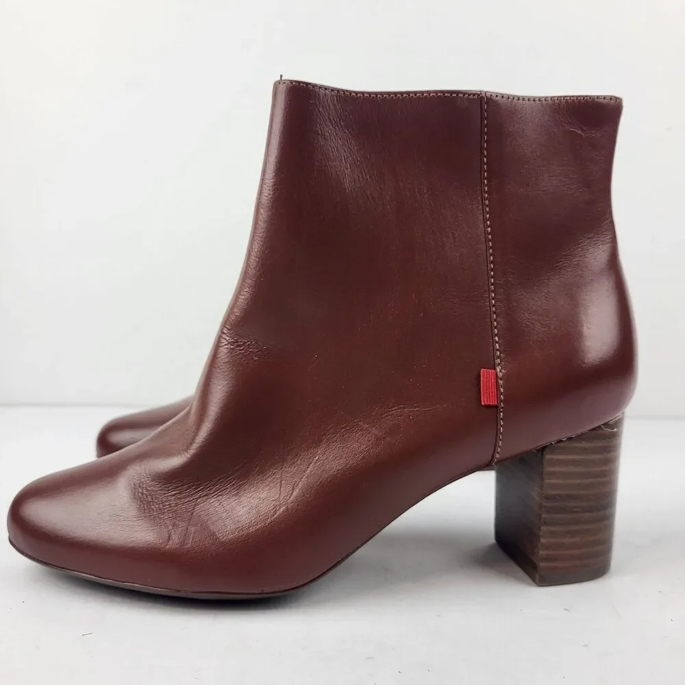Marc Joseph New York Charles St Leather Ankle Bootie Reddish Brown Size 9